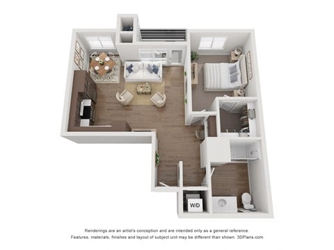 Floor plan for 1 bed, 1 bath, 742 sqft